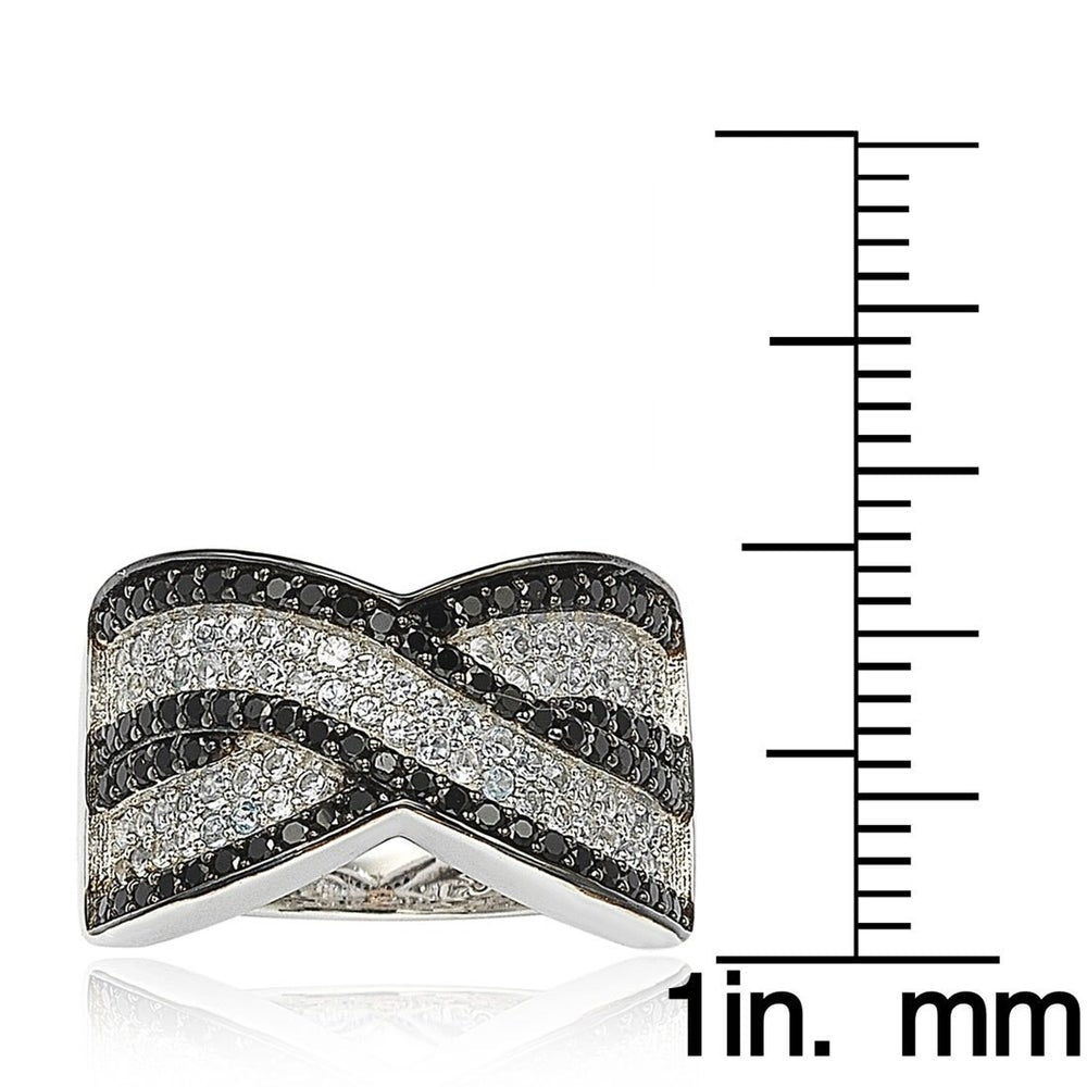 Suzy Levian Sterling Silver Black Cubic Zirconia Micro Pave Crossover 'X' Ring