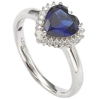 Suzy Levian Sterling Silver Blue Heart Cubic Zirconia Ring