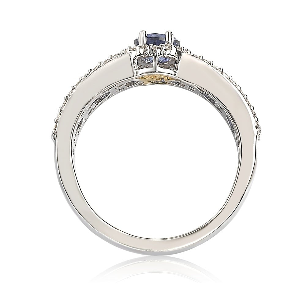 Suzy Levian Sterling Silver Blue Sapphire & Diamond Accent Princess-Cut Bridal Ring