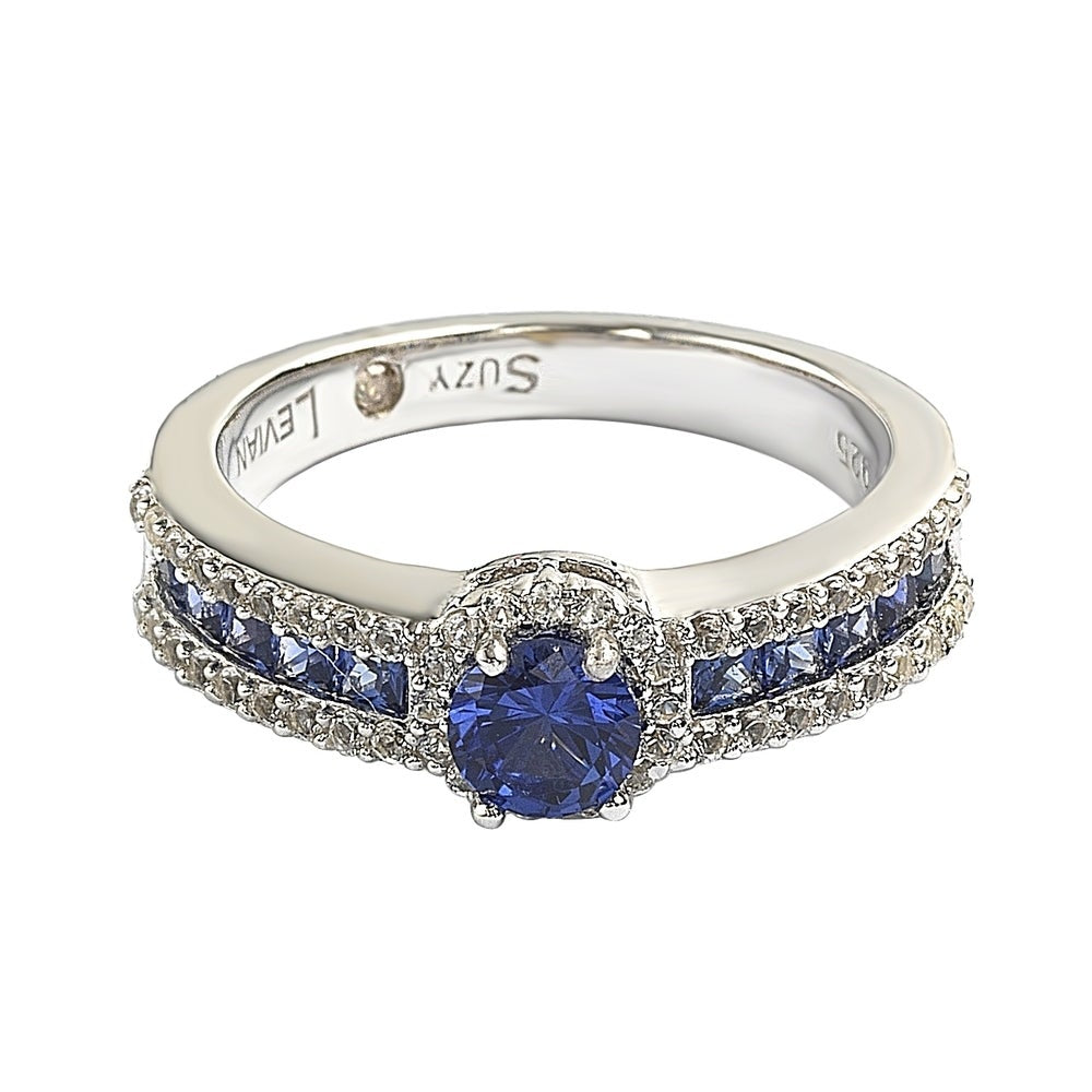 Suzy Levian Sterling Silver Blue Sapphire & Diamond Accent Princess-Cut Bridal Ring