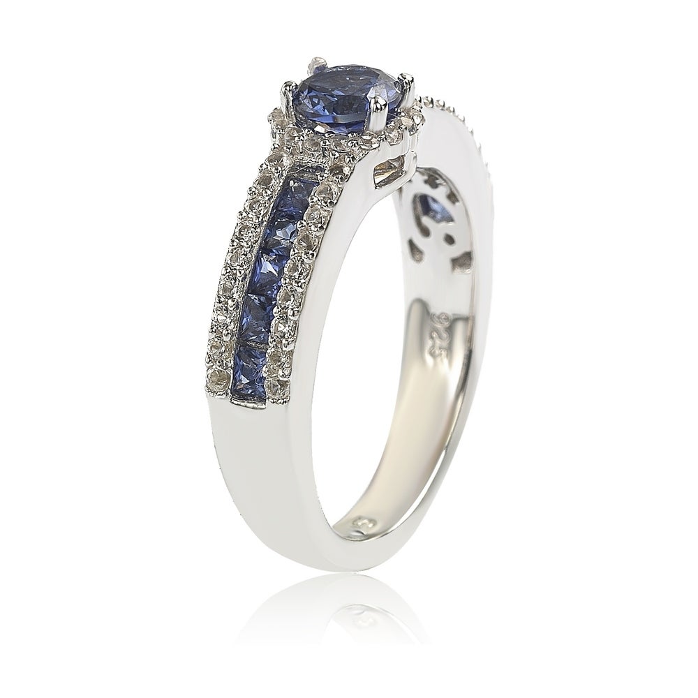 Suzy Levian Sterling Silver Blue Sapphire & Diamond Accent Princess-Cut Bridal Ring
