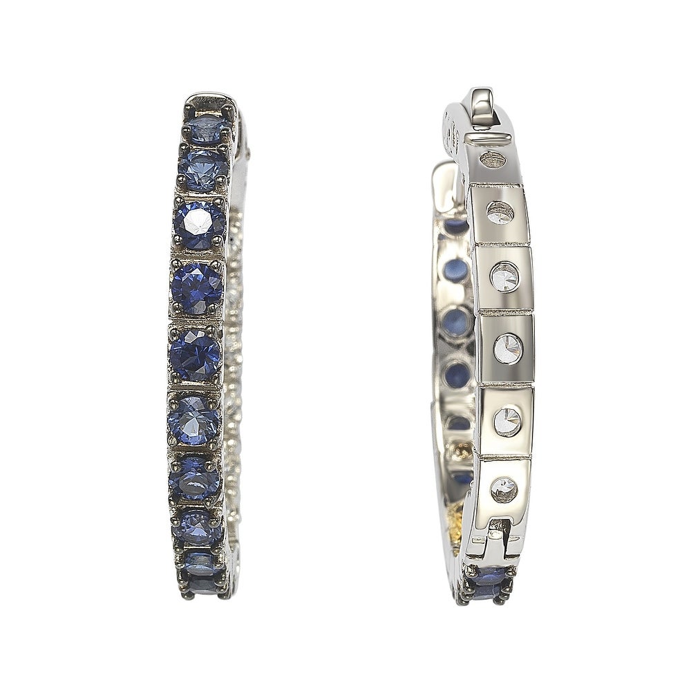 Suzy Levian Sterling Silver Blue Sapphire and Diamond Accent Hoop Earring