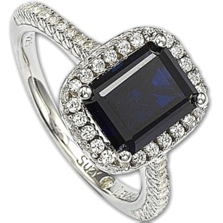 Suzy Levian Sterling Silver Blue and White Cubic Zirconia Thin Ring