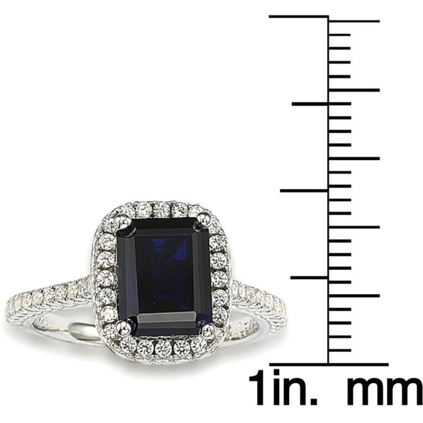 Suzy Levian Sterling Silver Blue and White Cubic Zirconia Thin Ring