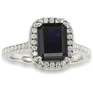 Suzy Levian Sterling Silver Blue and White Cubic Zirconia Thin Ring