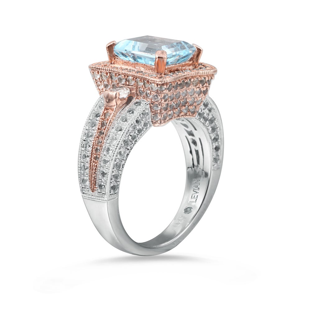 Suzy Levian Sterling Silver Emerald-Cut Blue Topaz 6.15 TCW Ring