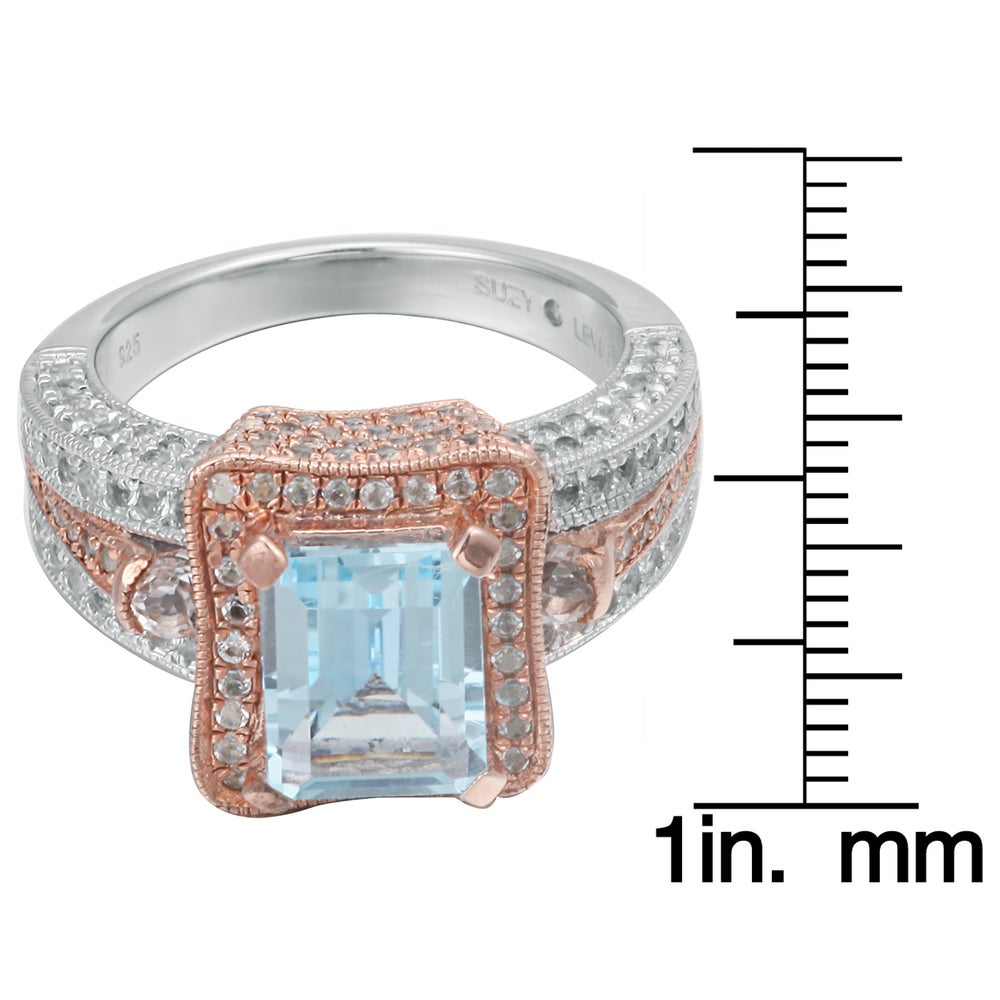 Suzy Levian Sterling Silver Emerald-Cut Blue Topaz 6.15 TCW Ring