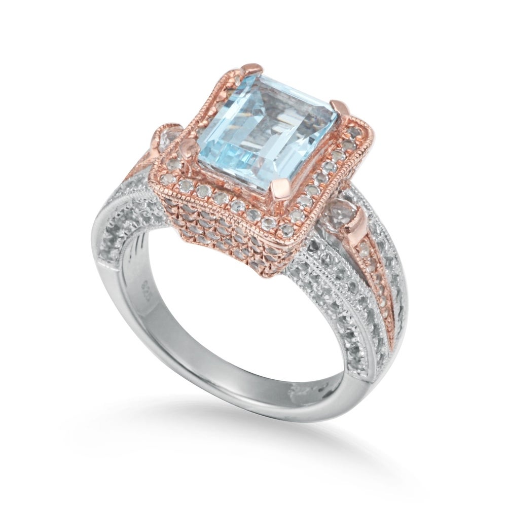Suzy Levian Sterling Silver Emerald-Cut Blue Topaz 6.15 TCW Ring