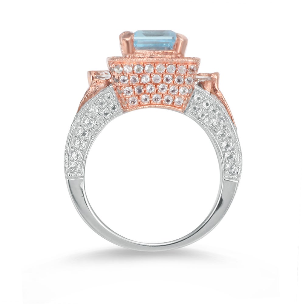 Suzy Levian Sterling Silver Emerald-Cut Blue Topaz 6.15 TCW Ring