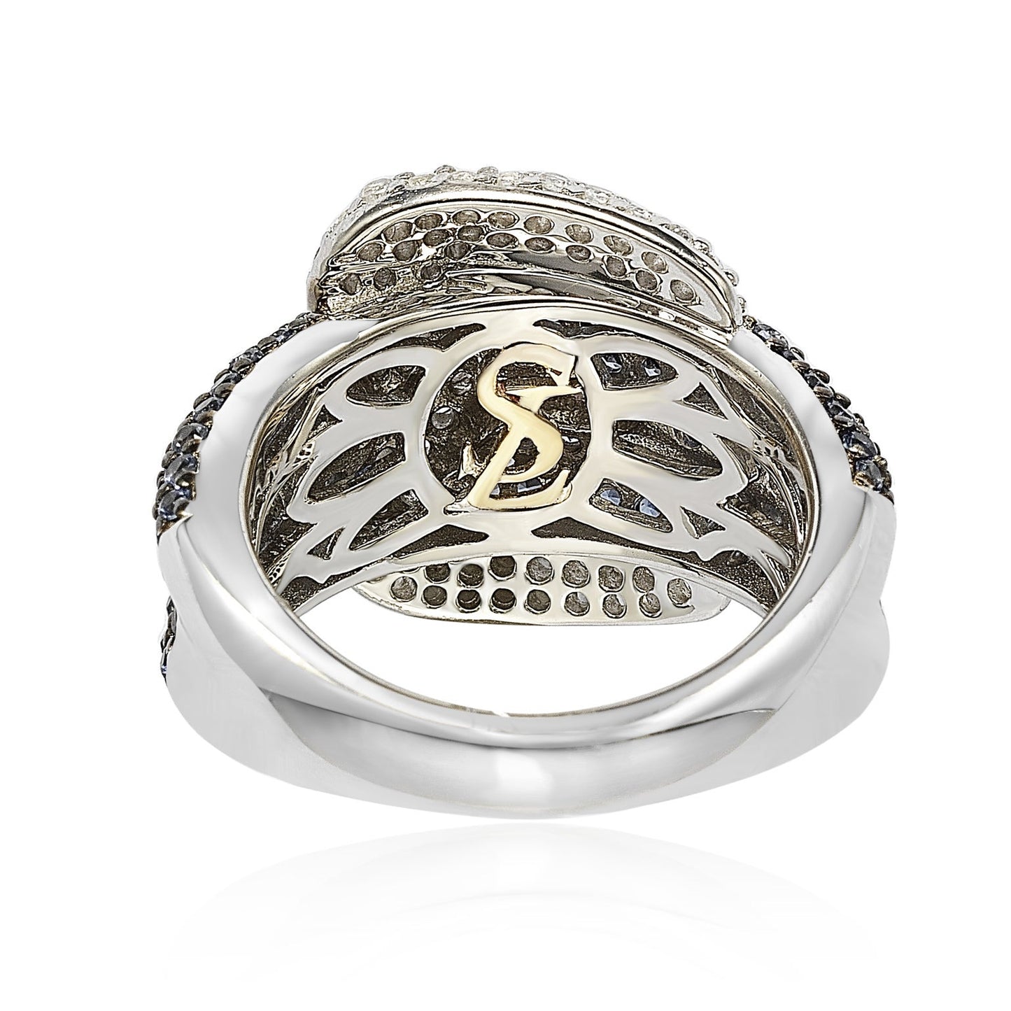 Suzy Levian Sterling Silver Blue & White Sapphire & Diamond Accent Buckle Ring