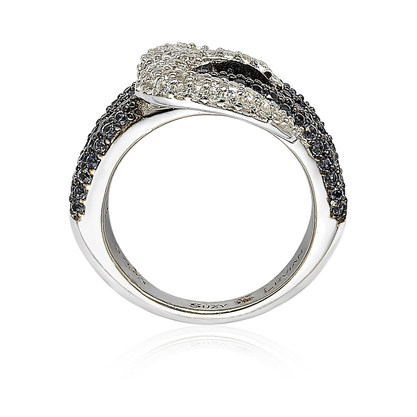 Suzy Levian Sterling Silver Blue & White Sapphire & Diamond Accent Buckle Ring