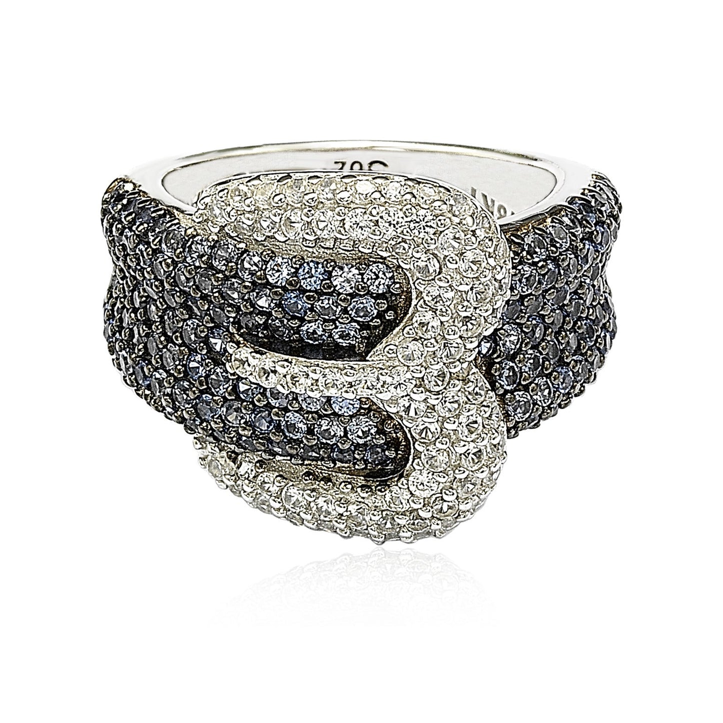 Suzy Levian Sterling Silver Blue & White Sapphire & Diamond Accent Buckle Ring