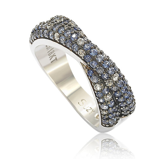 Suzy Levian Sterling Silver Blue & White Sapphire & Diamond Accent Petite Pave Crossover Ring