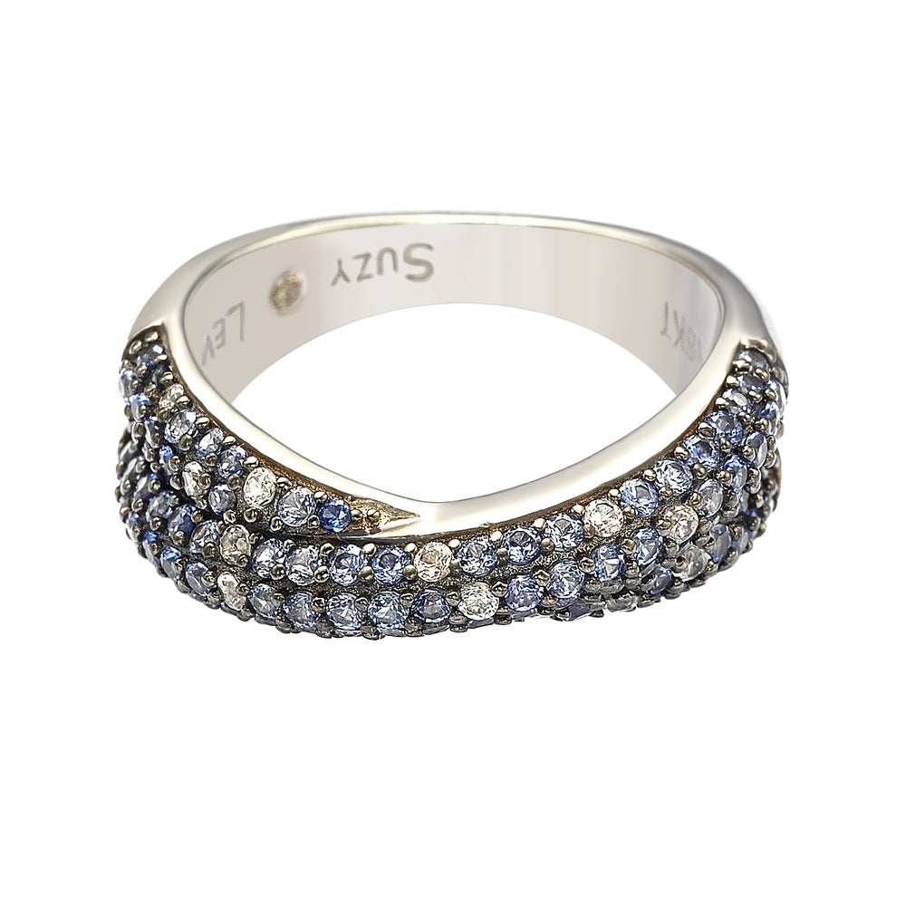 Suzy Levian Sterling Silver Blue & White Sapphire & Diamond Accent Petite Pave Crossover Ring