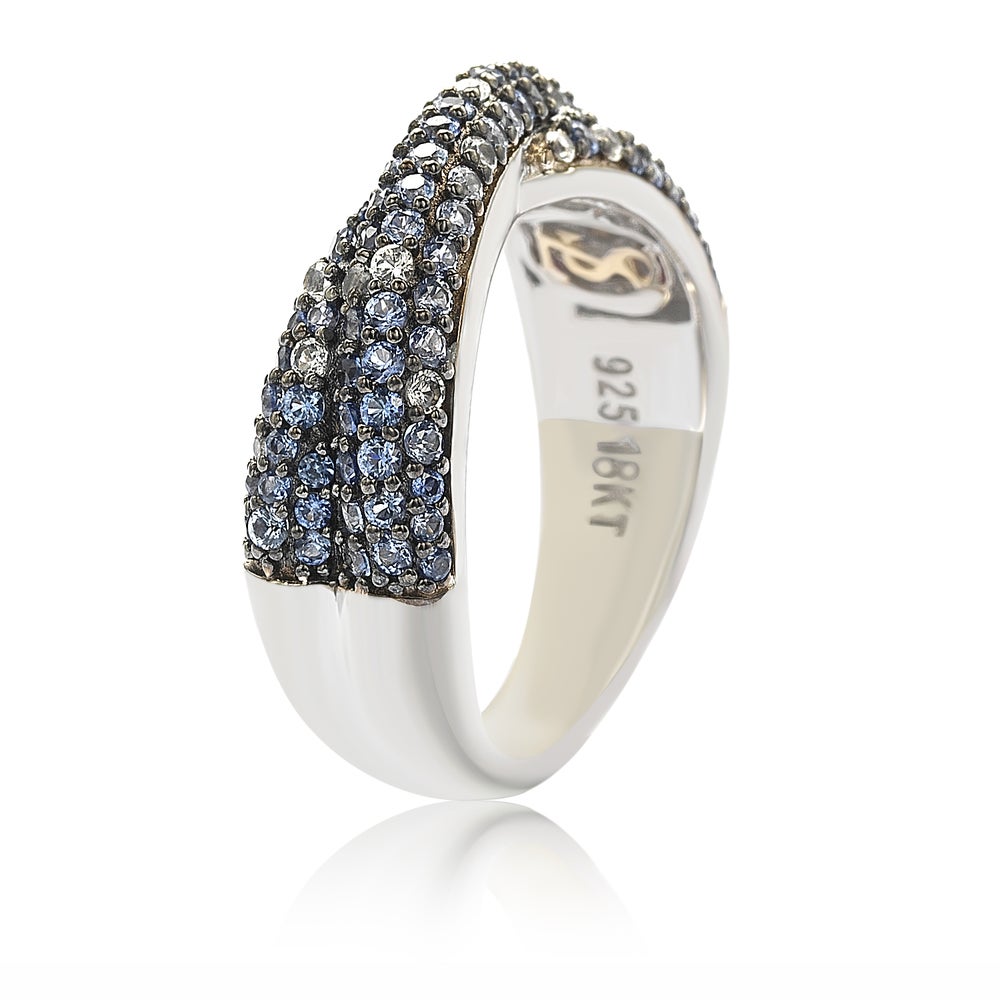 Suzy Levian Sterling Silver Blue & White Sapphire & Diamond Accent Petite Pave Crossover Ring