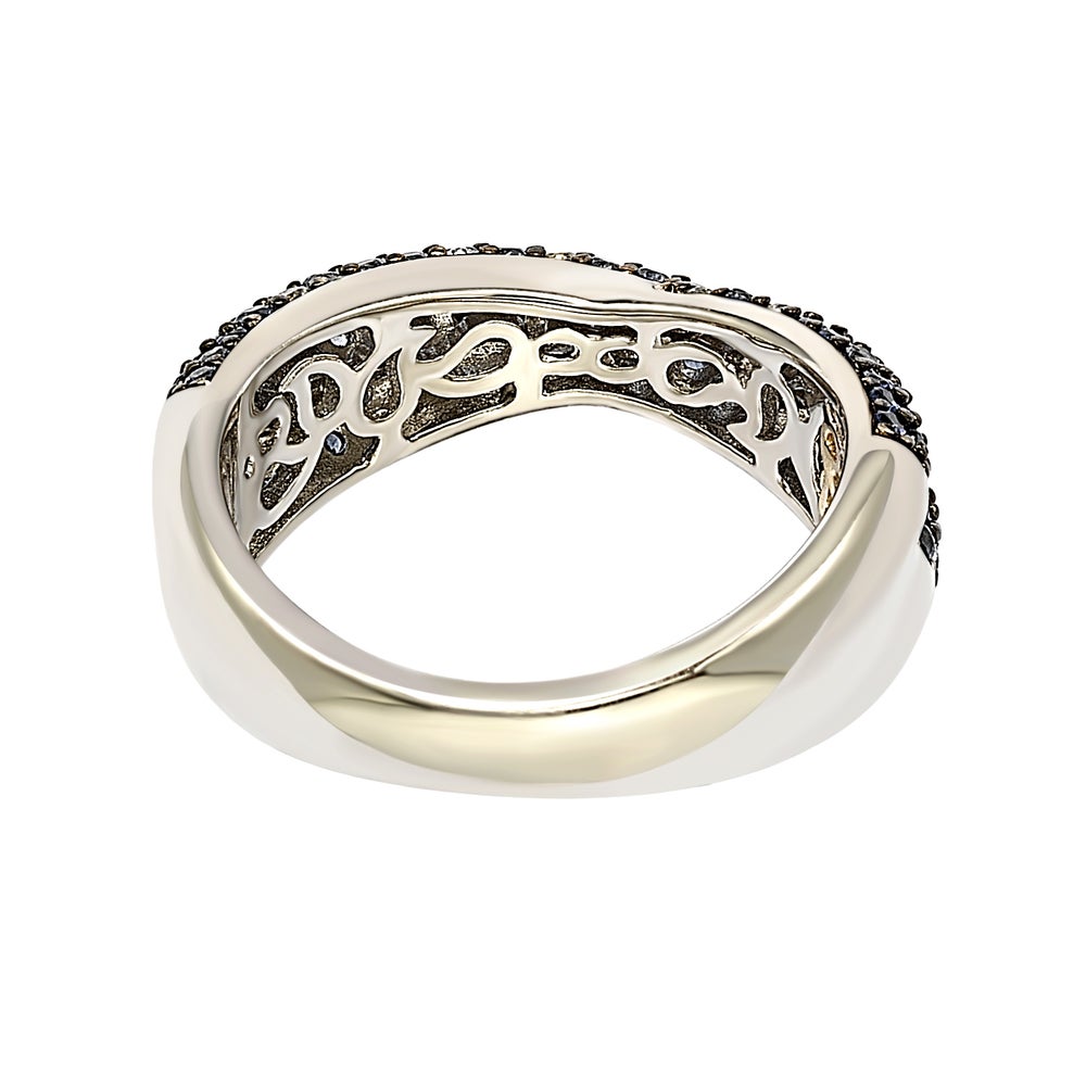 Suzy Levian Sterling Silver Blue & White Sapphire & Diamond Accent Petite Pave Crossover Ring