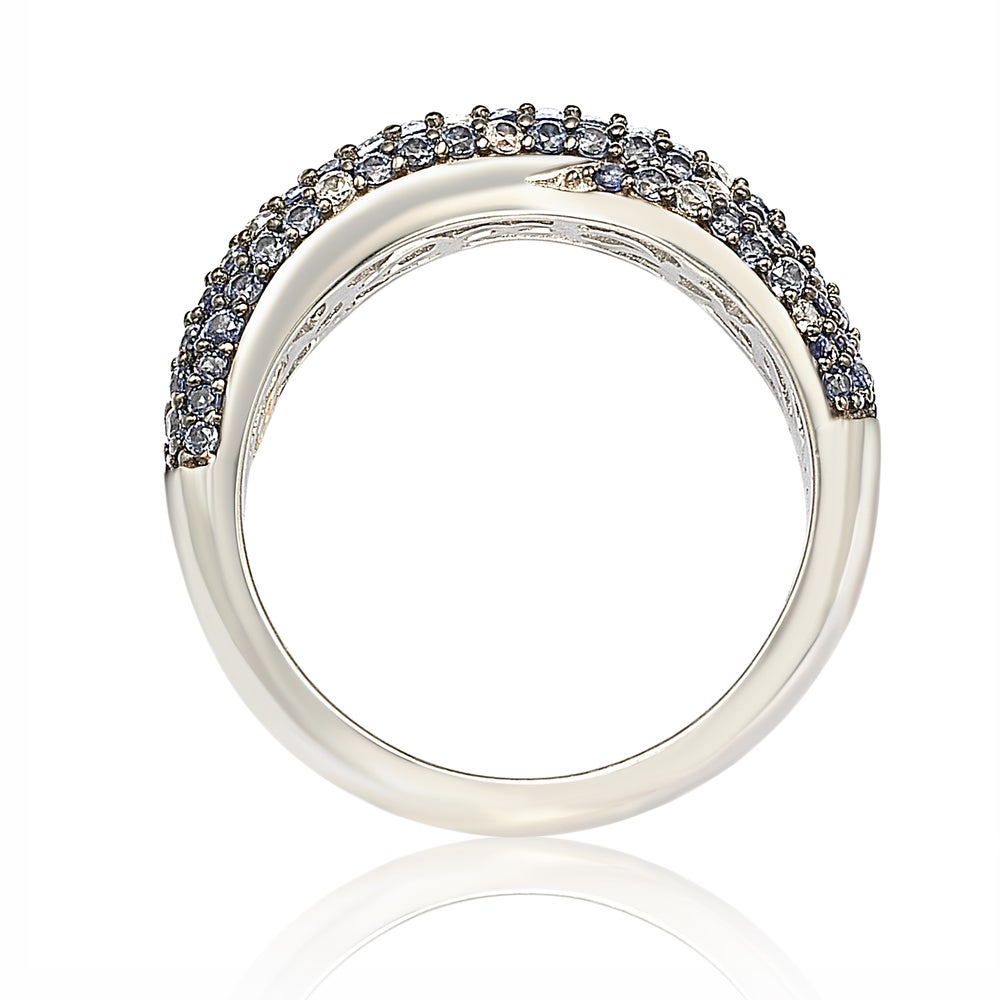 Suzy Levian Sterling Silver Blue & White Sapphire & Diamond Accent Petite Pave Crossover Ring