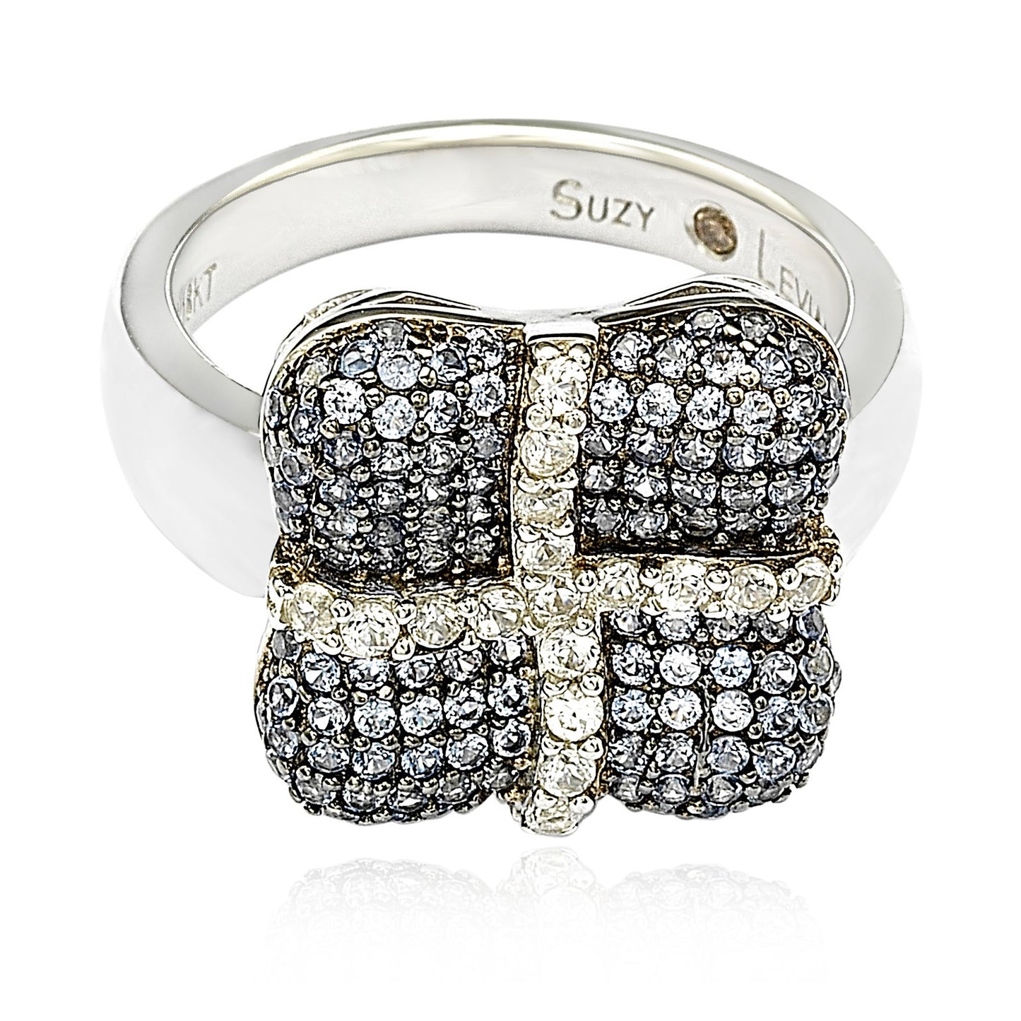 Suzy Levian Sterling Silver Blue & White Sapphire & Diamond Accent Wrapped Cushion Ring