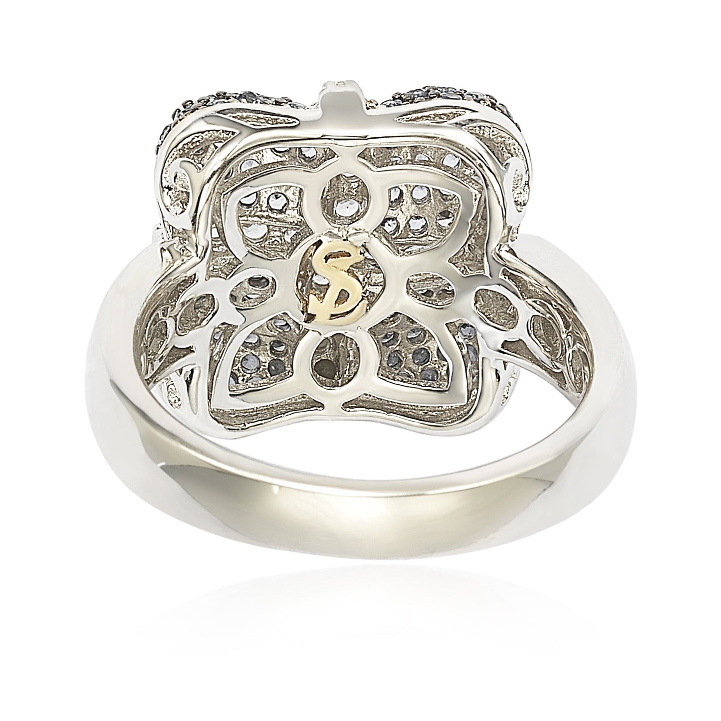 Suzy Levian Sterling Silver Blue & White Sapphire & Diamond Accent Wrapped Cushion Ring