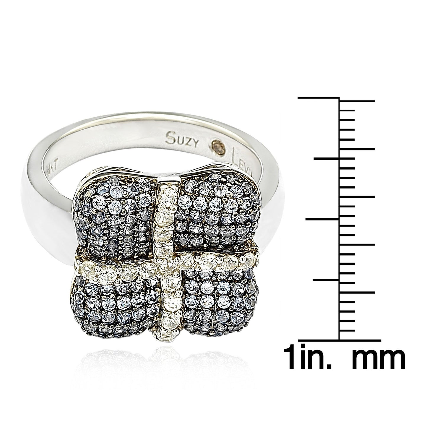 Suzy Levian Sterling Silver Blue & White Sapphire & Diamond Accent Wrapped Cushion Ring