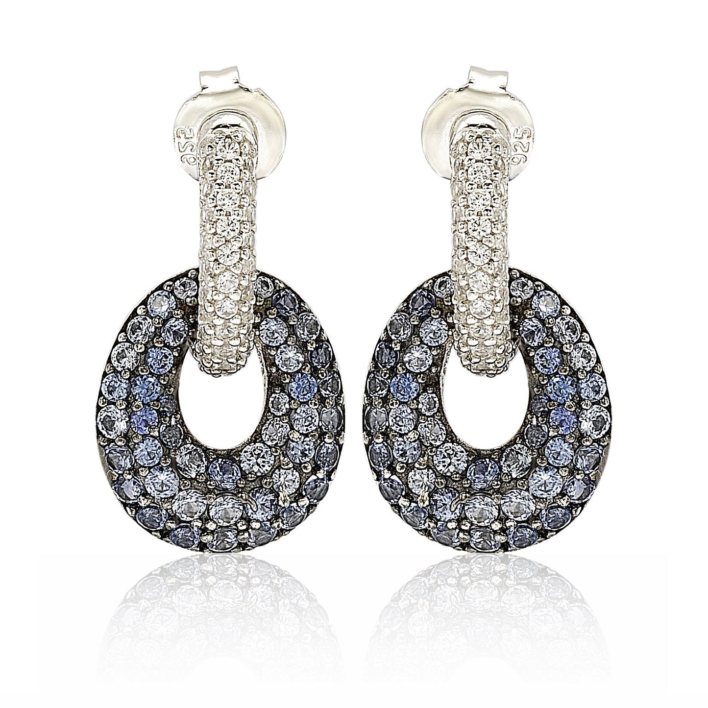 Suzy Levian Sterling Silver Blue & White Sapphire and Diamond Accent Double Oval Dangle Earrings