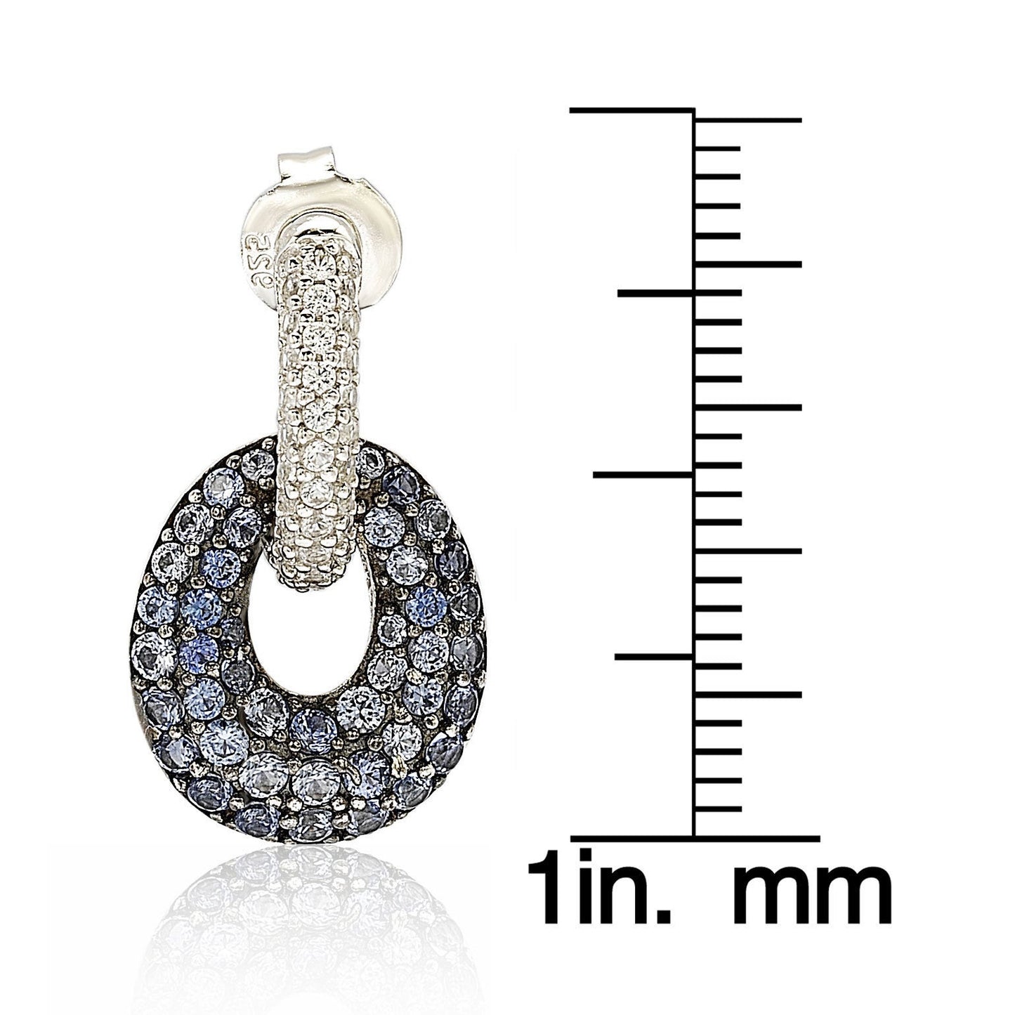 Suzy Levian Sterling Silver Blue & White Sapphire and Diamond Accent Double Oval Dangle Earrings