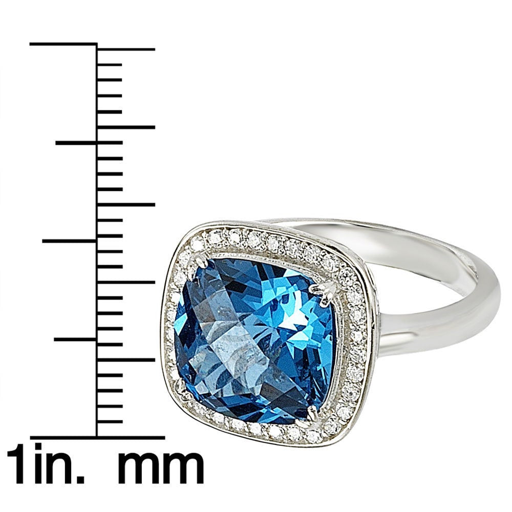 Suzy Levian Sterling Silver Blue and White Cubic Zirconia Halo Ring