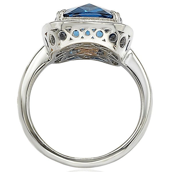Suzy Levian Sterling Silver Blue and White Cubic Zirconia Halo Ring