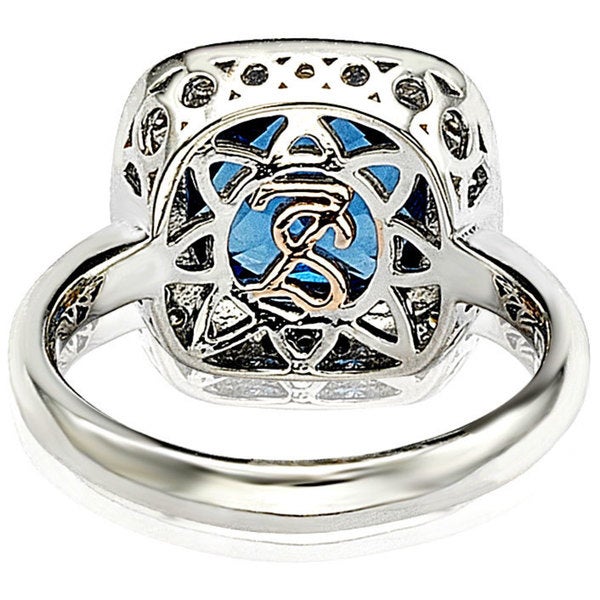 Suzy Levian Sterling Silver Blue and White Cubic Zirconia Halo Ring