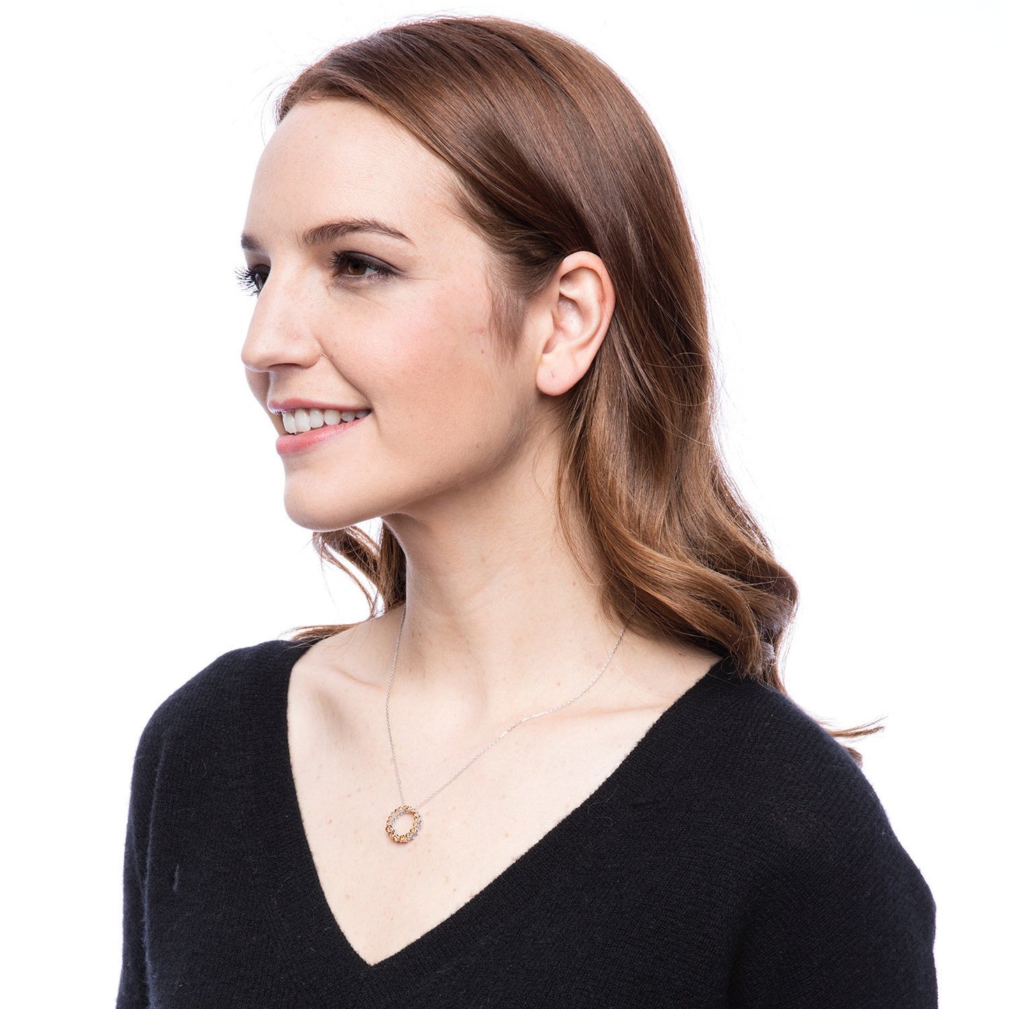 Suzy Levian Sterling Silver Brown Cubic Zirconia Circle Journey Necklace