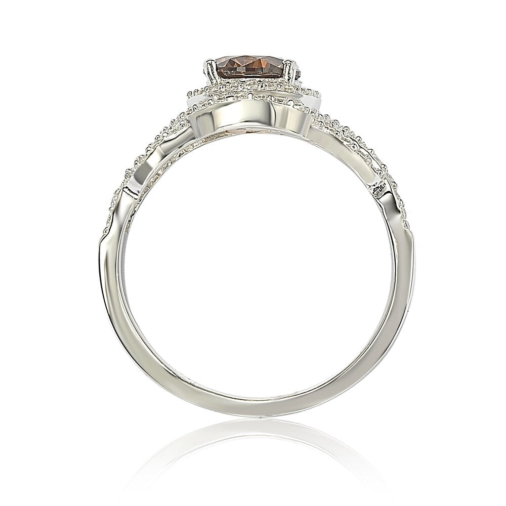 Suzy Levian Sterling Silver Brown Cubic Zirconia Crossover Bridal Ring