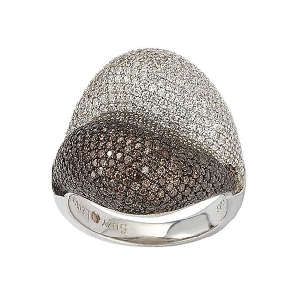 Suzy Levian Sterling Silver Brown Cubic Zirconia Micro Pave Ring