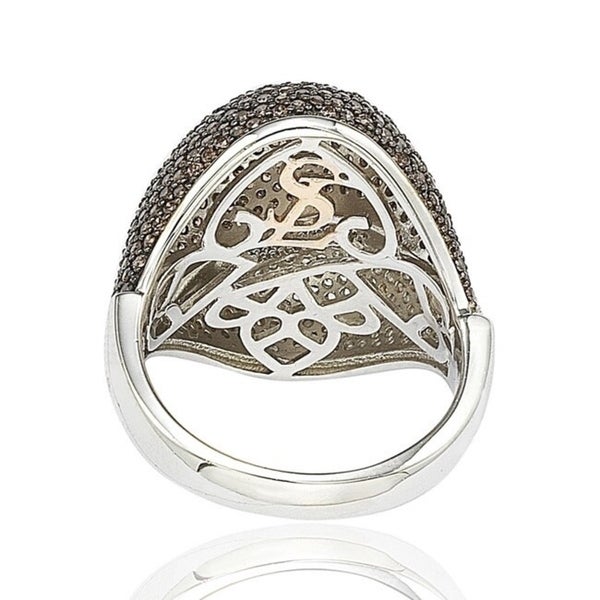 Suzy Levian Sterling Silver Brown Cubic Zirconia Micro Pave Ring