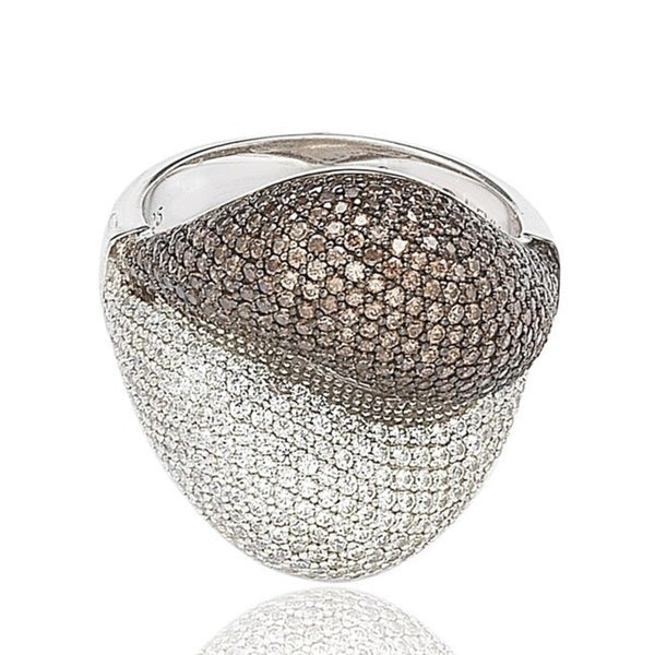 Suzy Levian Sterling Silver Brown Cubic Zirconia Micro Pave Ring