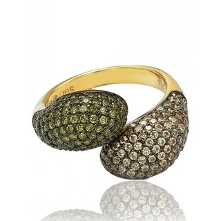 Suzy Levian Sterling Silver Brown and Green Cubic Zirconia Bypass Ring