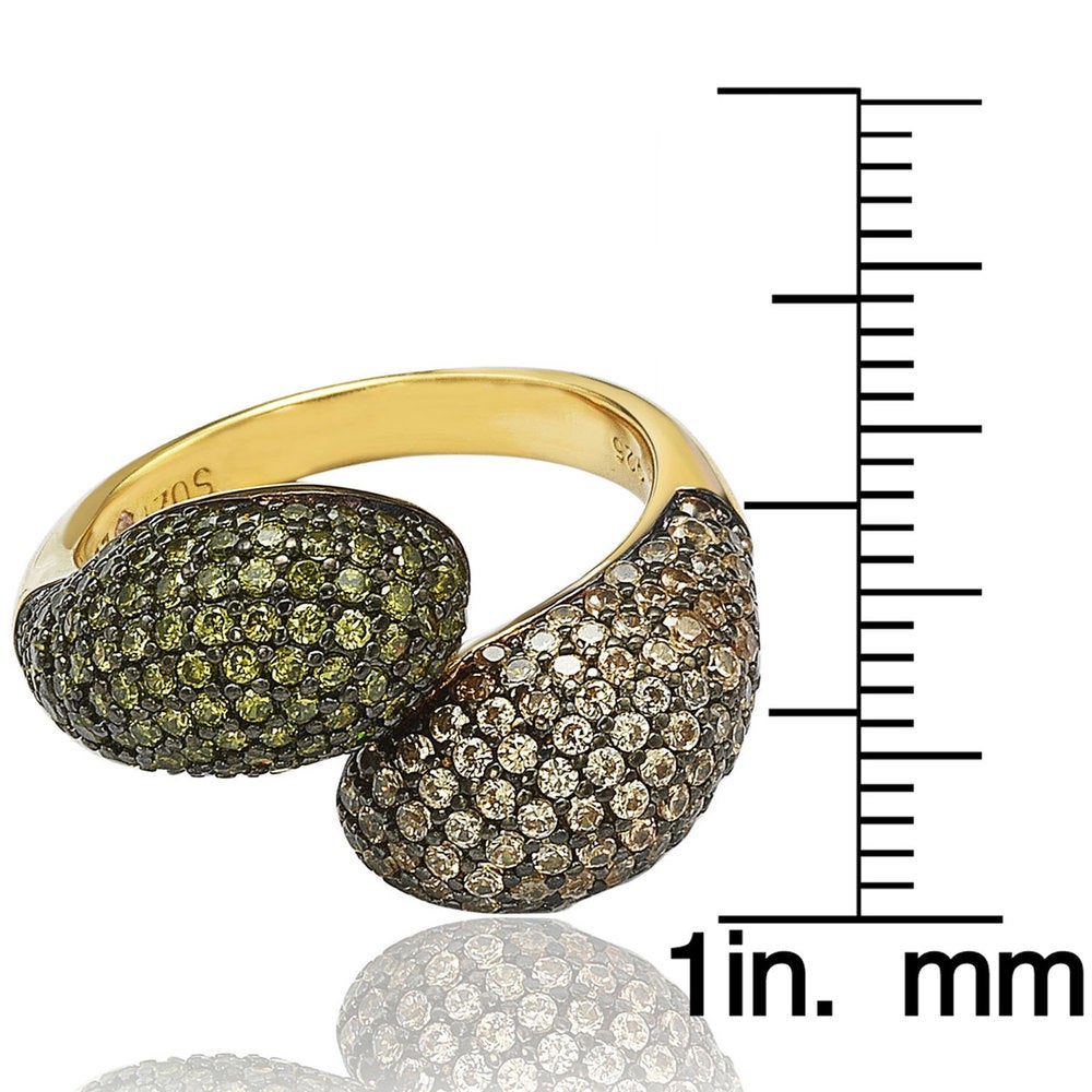 Suzy Levian Sterling Silver Brown and Green Cubic Zirconia Bypass Ring