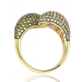 Suzy Levian Sterling Silver Brown and Green Cubic Zirconia Bypass Ring