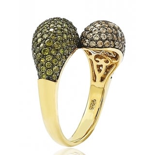 Suzy Levian Sterling Silver Brown and Green Cubic Zirconia Bypass Ring