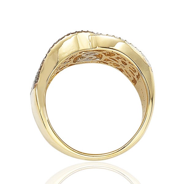 Suzy Levian Sterling Silver Brown and White CZ Crossover Ring
