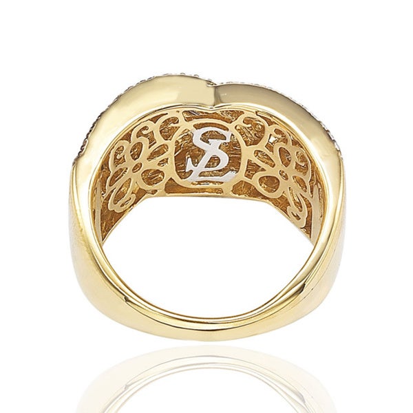 Suzy Levian Sterling Silver Brown and White CZ Crossover Ring