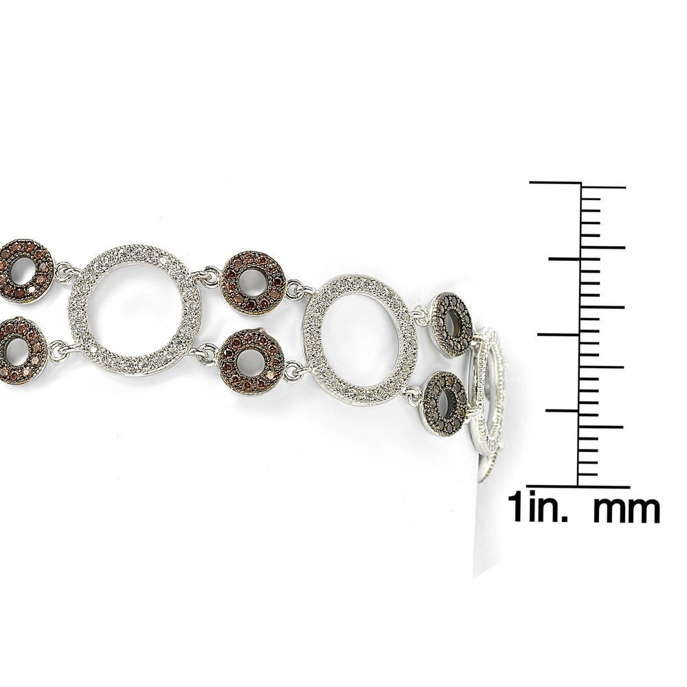 Suzy Levian Sterling Silver Brown and White Cubic-Zirconia Circles Tennis Bracelet