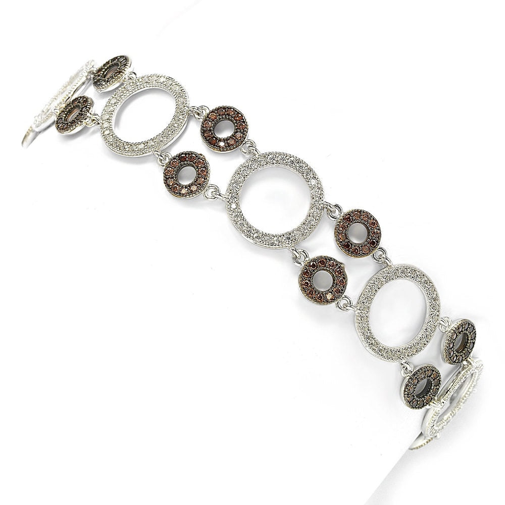 Suzy Levian Sterling Silver Brown and White Cubic-Zirconia Circles