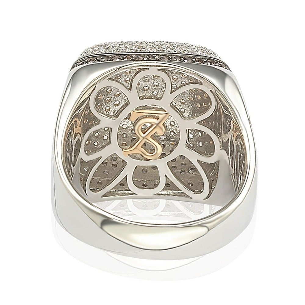 Suzy Levian Sterling Silver Brown and White Cubic Zirconia Micro Pave Dome Ring