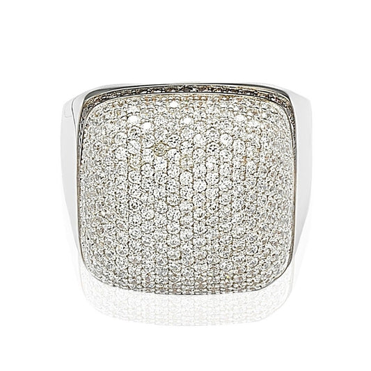 Suzy Levian Sterling Silver Brown and White Cubic Zirconia Micro Pave Dome Ring