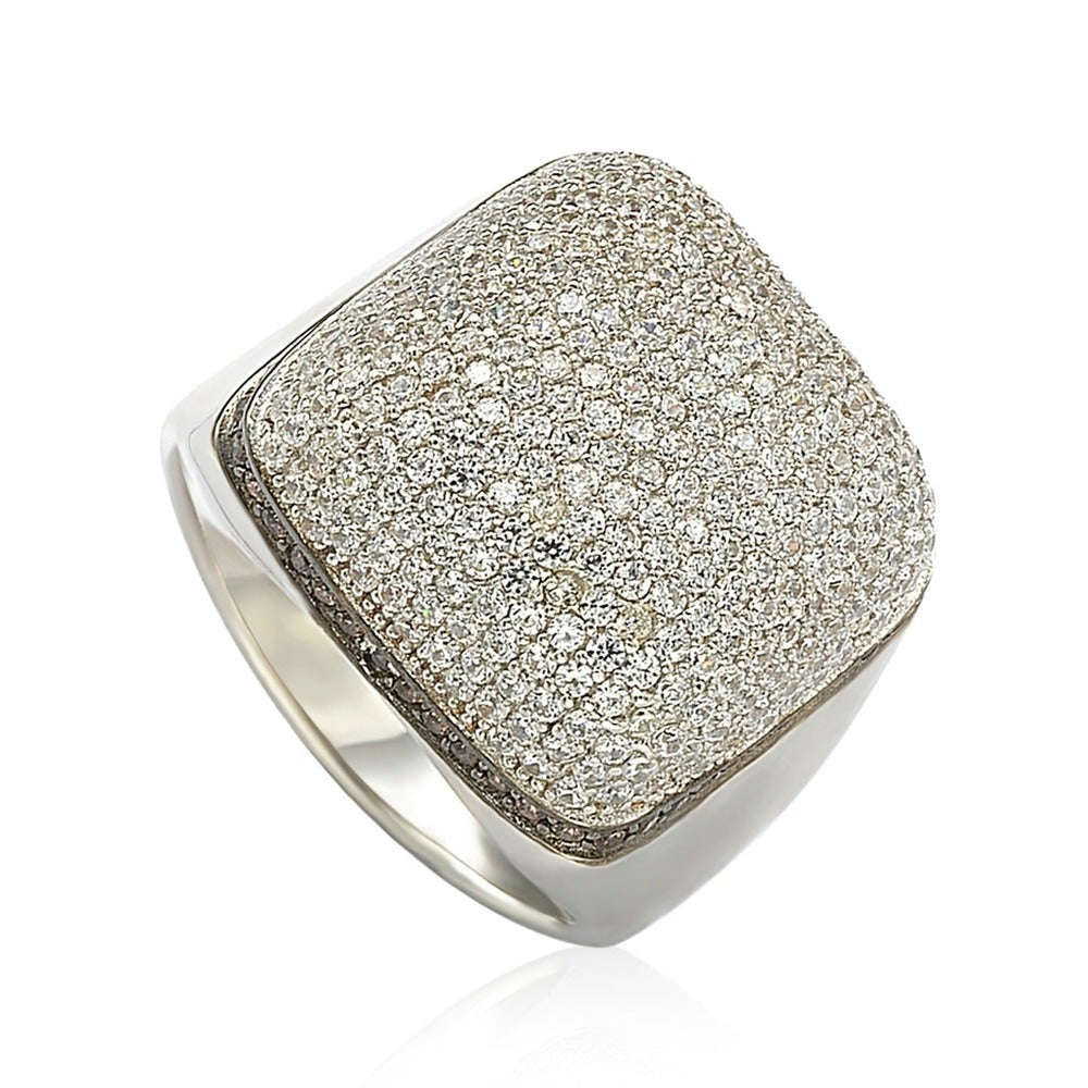 Suzy Levian Sterling Silver Brown and White Cubic Zirconia Micro Pave Dome Ring