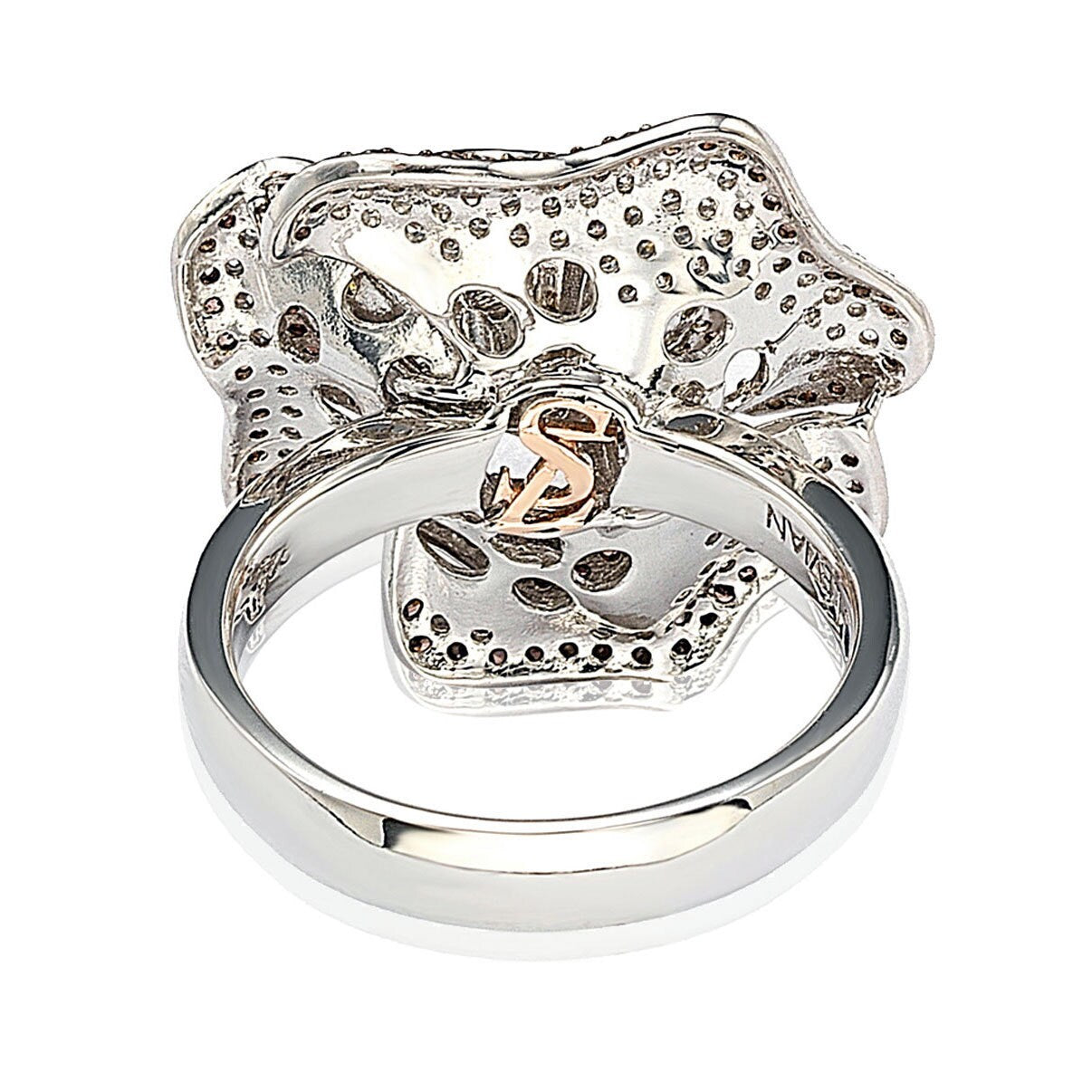Suzy Levian Sterling Silver Brown and White Cubic Zirconia Pave Flower Ring
