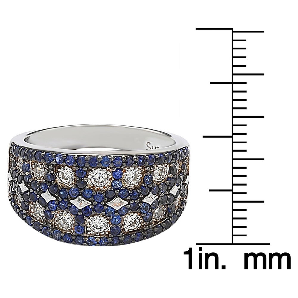 Suzy Levian Sterling Silver Blue & White Cubic Zirconia Mosaic Ring