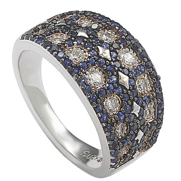 Suzy Levian Sterling Silver Blue & White Cubic Zirconia Mosaic Ring