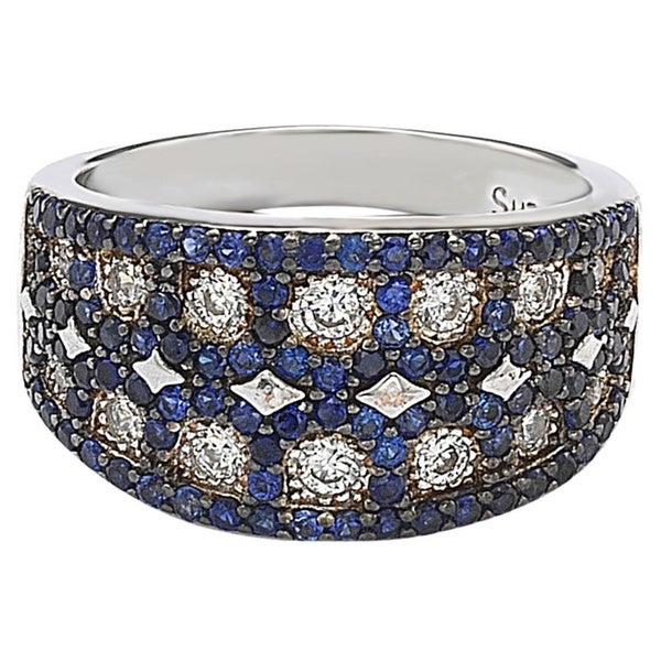 Suzy Levian Sterling Silver Blue & White Cubic Zirconia Mosaic Ring