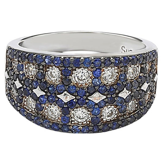 Suzy Levian Sterling Silver Blue & White Cubic Zirconia Mosaic Ring